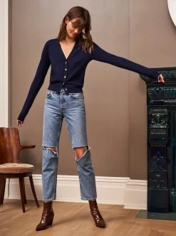 LLC21245_NAVY Knitwear Neat Cardigan