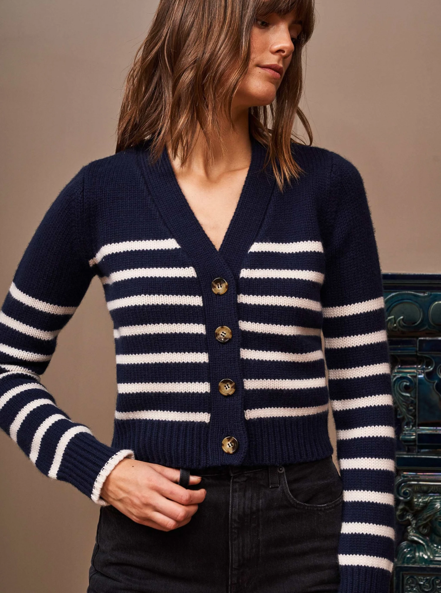 LLC21243_NAVY/CREAM Monogram Mini Marin Cardigan 8 LLC21243_NAVY/CREAM Monogram Mini Marin Cardigan