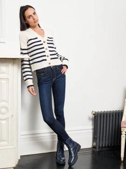 LLC21243_CREAM/NAVY Monogram Mini Marin Cardigan