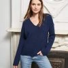LLC21229_NAVY Toujours V Neck Sweater Knitwear