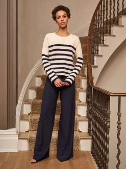 LLC21310_CREAM/NAVY Mini Striped Toujours Sweater