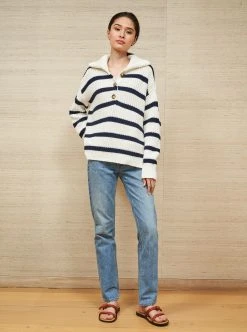 LLC21704_CREAM/NAVY Bateau Sweater Knitwear