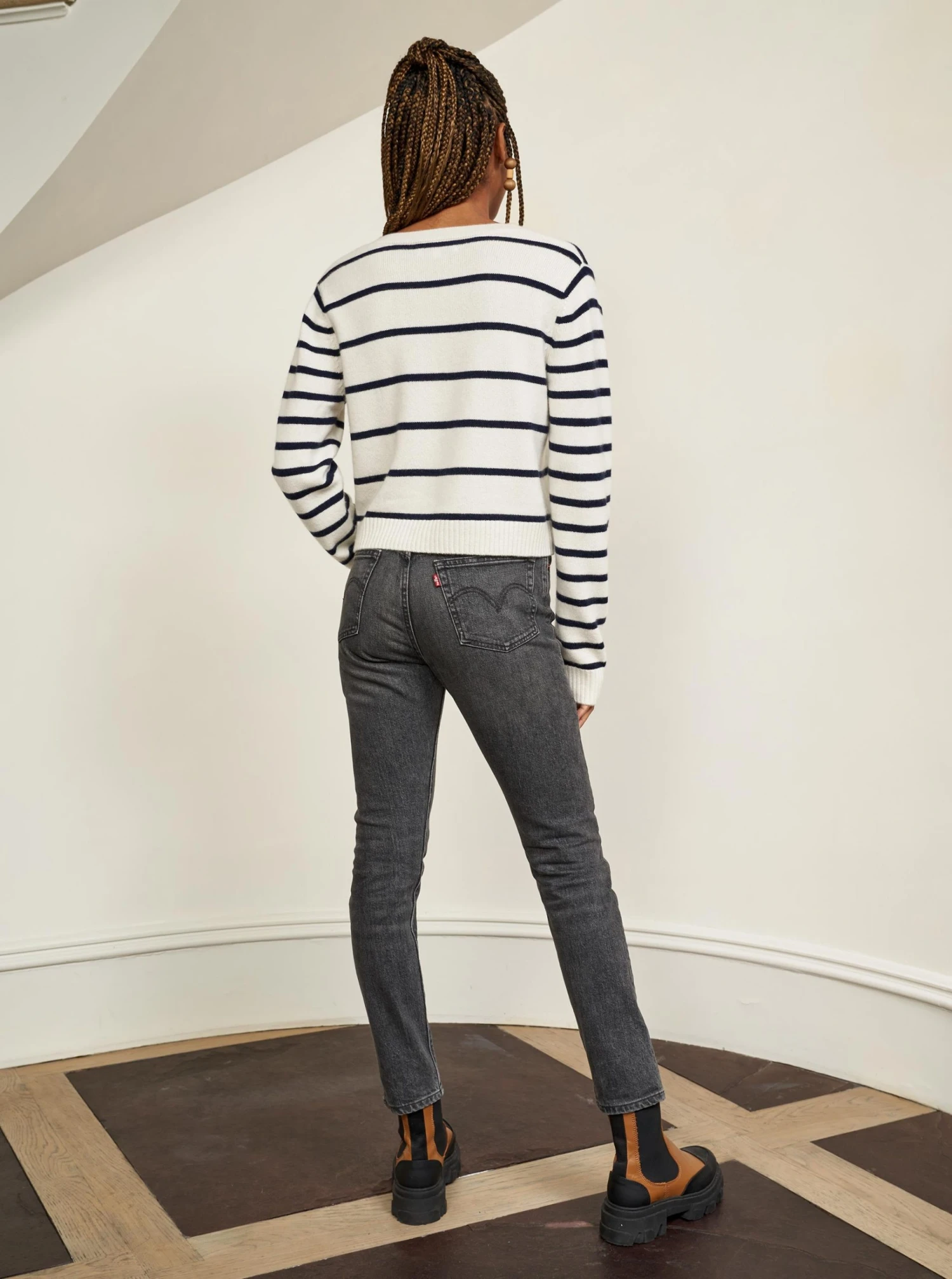 LLC21587_CREAM/NAVY Knitwear Block Stripe Cardigan 6 LLC21587_CREAM/NAVY Knitwear Block Stripe Cardigan