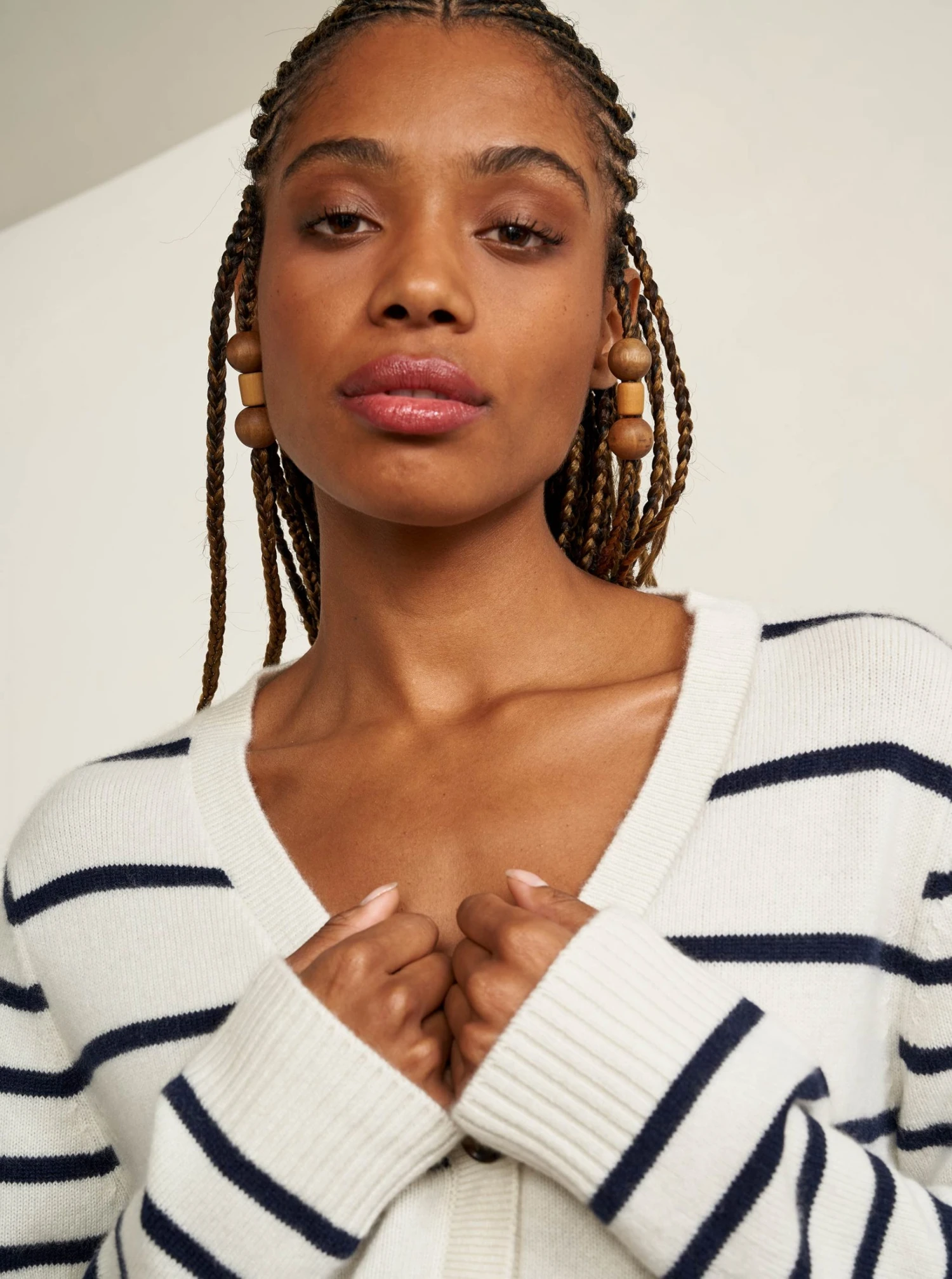 LLC21587_CREAM/NAVY Knitwear Block Stripe Cardigan 7 LLC21587_CREAM/NAVY Knitwear Block Stripe Cardigan