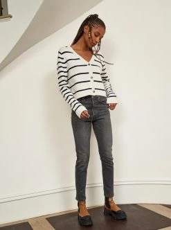 LLC21587_CREAM/NAVY Knitwear Block Stripe Cardigan 14 LLC21587_CREAM/NAVY Knitwear Block Stripe Cardigan
