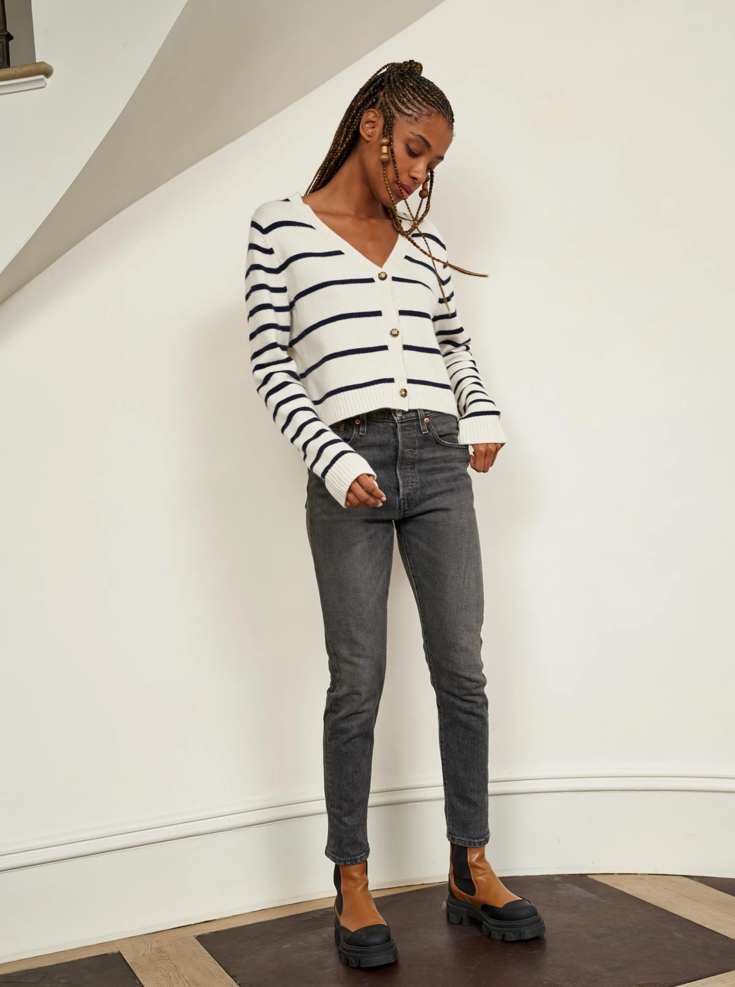 LLC21587_CREAM/NAVY Knitwear Block Stripe Cardigan 8 LLC21587_CREAM/NAVY Knitwear Block Stripe Cardigan
