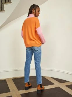 LLC21592 _LIGHT PINK/PEACH/ LIGHT PEACH/ ORANGE Knitwear Block Turtleneck