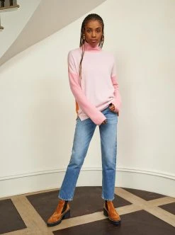 LLC21592 _LIGHT PINK/PEACH/ LIGHT PEACH/ ORANGE Knitwear Block Turtleneck