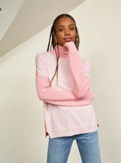 LLC21592 _LIGHT PINK/PEACH/ LIGHT PEACH/ ORANGE Knitwear Block Turtleneck