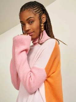 LLC21592 _LIGHT PINK/PEACH/ LIGHT PEACH/ ORANGE Knitwear Block Turtleneck