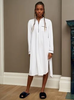 LLC23042_WHITE / NAVY Bonne Nuit Shirt Dress Monogram