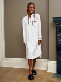LLC23042_WHITE / NAVY Bonne Nuit Shirt Dress Monogram