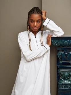 LLC23042_WHITE / NAVY Bonne Nuit Shirt Dress Monogram