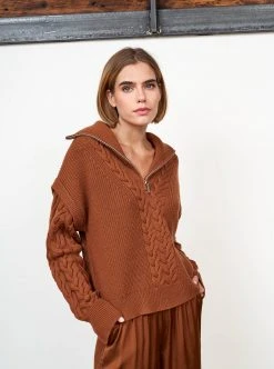 LLC21517_RUST Cable Bastien Sweater Knitwear
