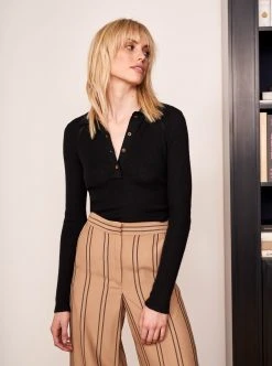 LLC21472_BLACK Fine Line Polo Sweater Knitwear