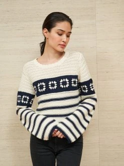 LLC21692_CREAM/NAVY Knitwear Jane Sweater