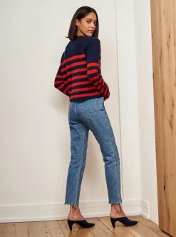 LLC21380_NAVY/ORANGEY RED Mini Striped Toujours Sweater Monogram