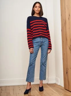LLC21380_NAVY/ORANGEY RED Mini Striped Toujours Sweater Monogram