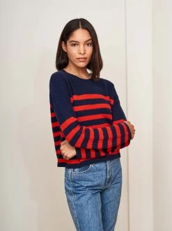 LLC21380_NAVY/ORANGEY RED Mini Striped Toujours Sweater Monogram
