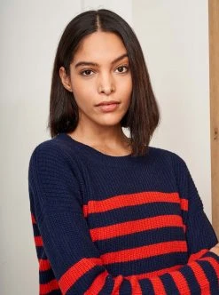 LLC21380_NAVY/ORANGEY RED Mini Striped Toujours Sweater Monogram
