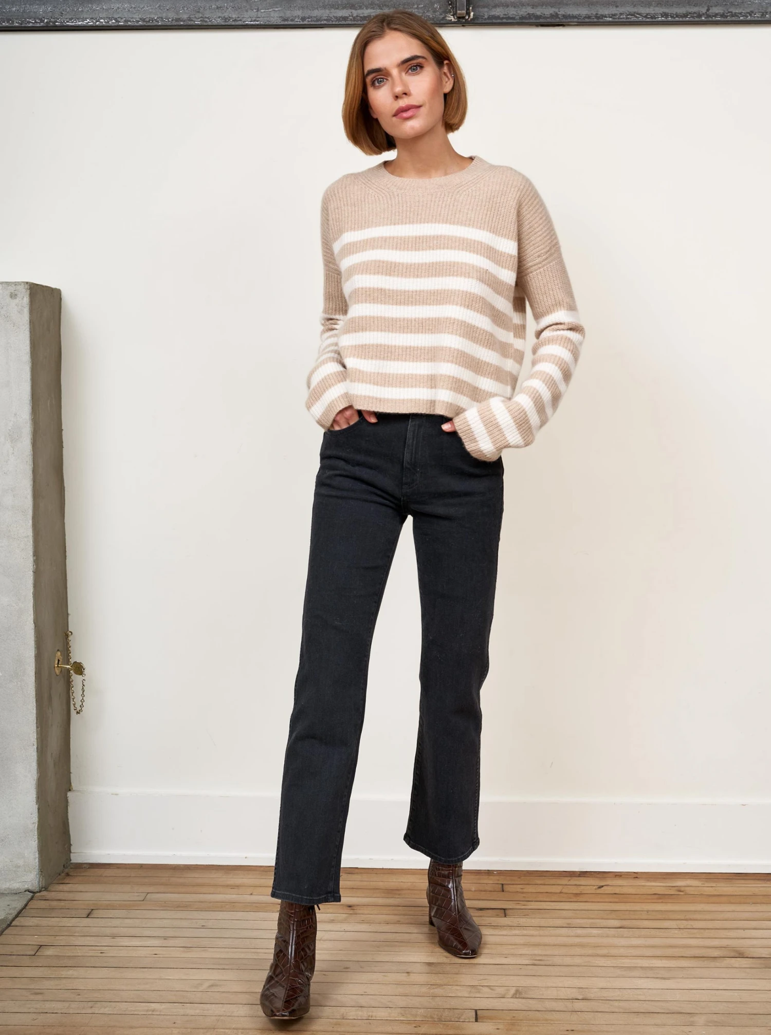 LLC21380_CAMEL/CREAM Mini Striped Toujours Sweater Monogram 3 LLC21380_CAMEL/CREAM Mini Striped Toujours Sweater Monogram