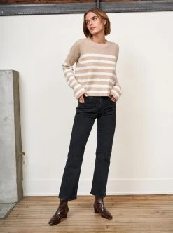 LLC21380_CAMEL/CREAM Mini Striped Toujours Sweater Monogram