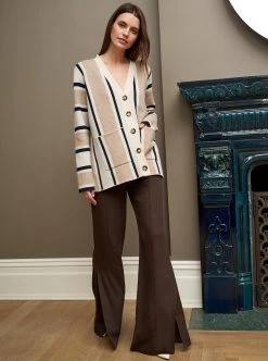 LLC21679_HEATHER CREAM/HEATHER TAN/NAVY Knitwear Playa Cardigan