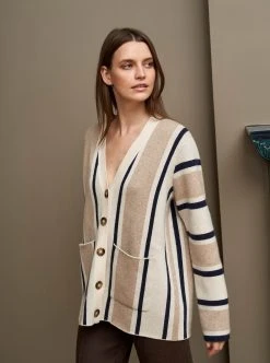 LLC21679_HEATHER CREAM/HEATHER TAN/NAVY Knitwear Playa Cardigan