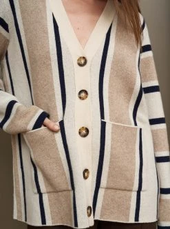 LLC21679_HEATHER CREAM/HEATHER TAN/NAVY Knitwear Playa Cardigan