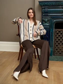 LLC21679_HEATHER CREAM/HEATHER TAN/NAVY Knitwear Playa Cardigan