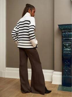 LLC21673_CREAM/BLACK Shadow Stripe Turtleneck Knitwear