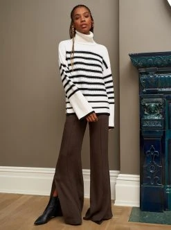 LLC21673_CREAM/BLACK Shadow Stripe Turtleneck Knitwear