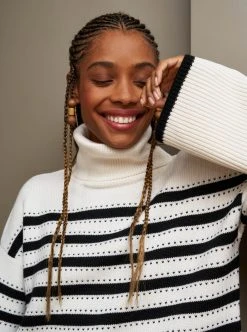 LLC21673_CREAM/BLACK Shadow Stripe Turtleneck Knitwear