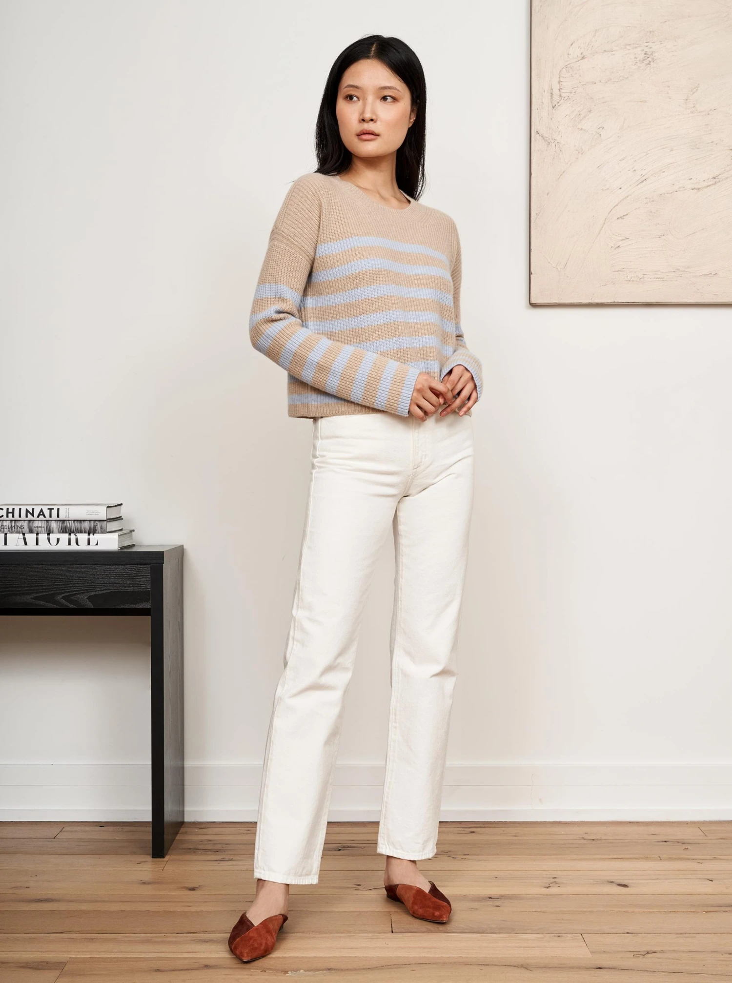 LLC21310_TAN/PALE BLUE Mini Striped Toujours Sweater 3 LLC21310_TAN/PALE BLUE Mini Striped Toujours Sweater