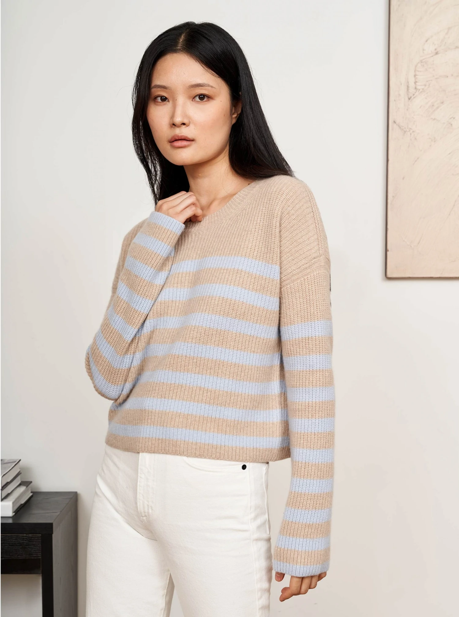 LLC21310_TAN/PALE BLUE Mini Striped Toujours Sweater 4 LLC21310_TAN/PALE BLUE Mini Striped Toujours Sweater