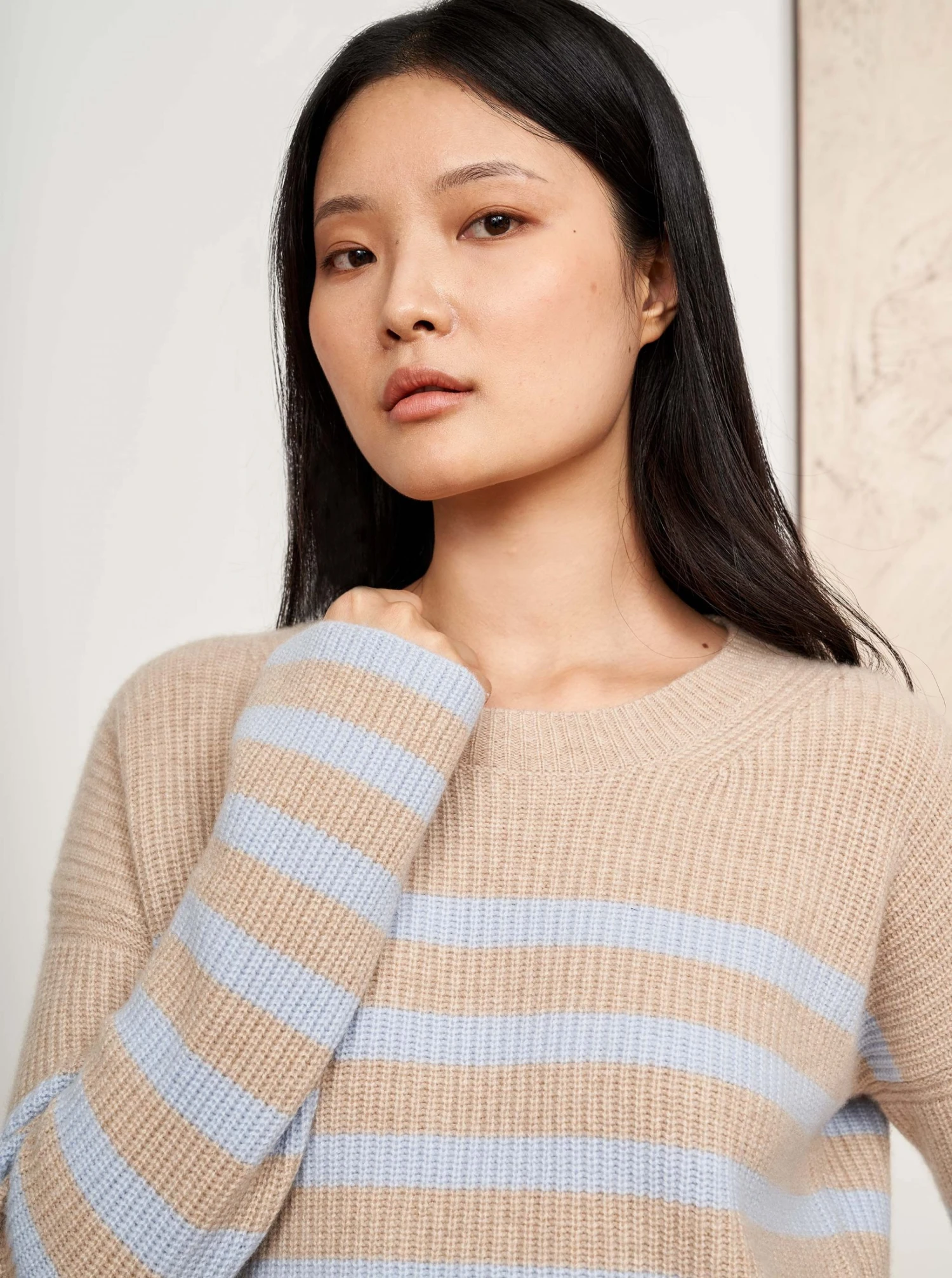 LLC21310_TAN/PALE BLUE Mini Striped Toujours Sweater 7 LLC21310_TAN/PALE BLUE Mini Striped Toujours Sweater