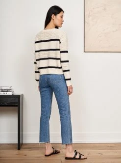 LLC21546_CREAM/NAVY Texture Stripe Sweater Knitwear 13 LLC21546_CREAM/NAVY Texture Stripe Sweater Knitwear