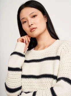 LLC21546_CREAM/NAVY Texture Stripe Sweater Knitwear 11 LLC21546_CREAM/NAVY Texture Stripe Sweater Knitwear