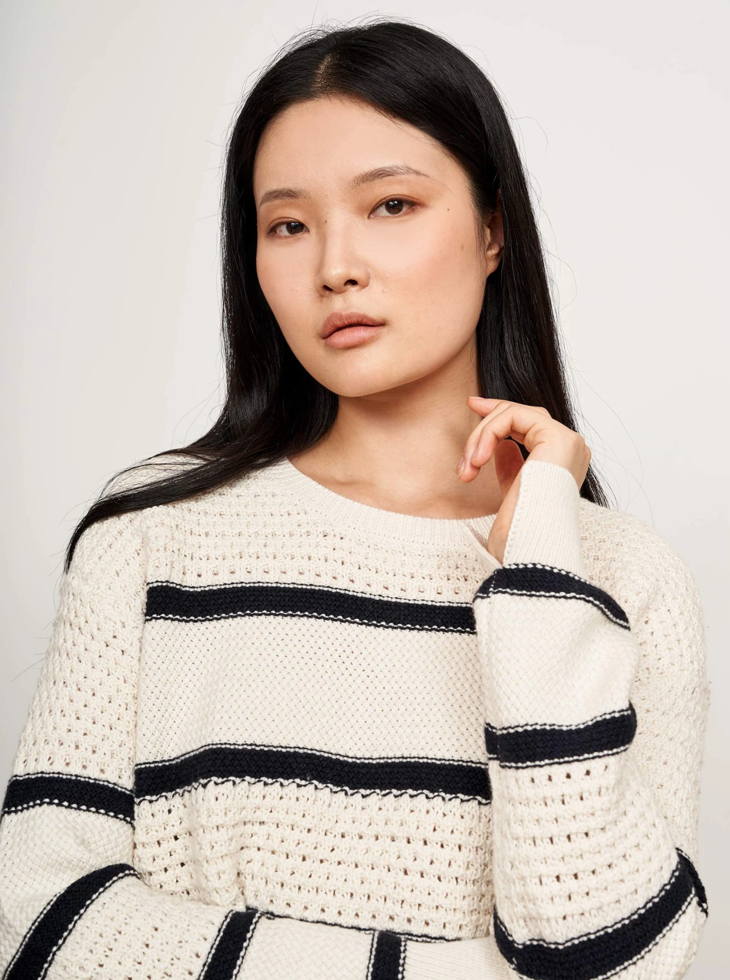 LLC21546_CREAM/NAVY Texture Stripe Sweater Knitwear 6 LLC21546_CREAM/NAVY Texture Stripe Sweater Knitwear