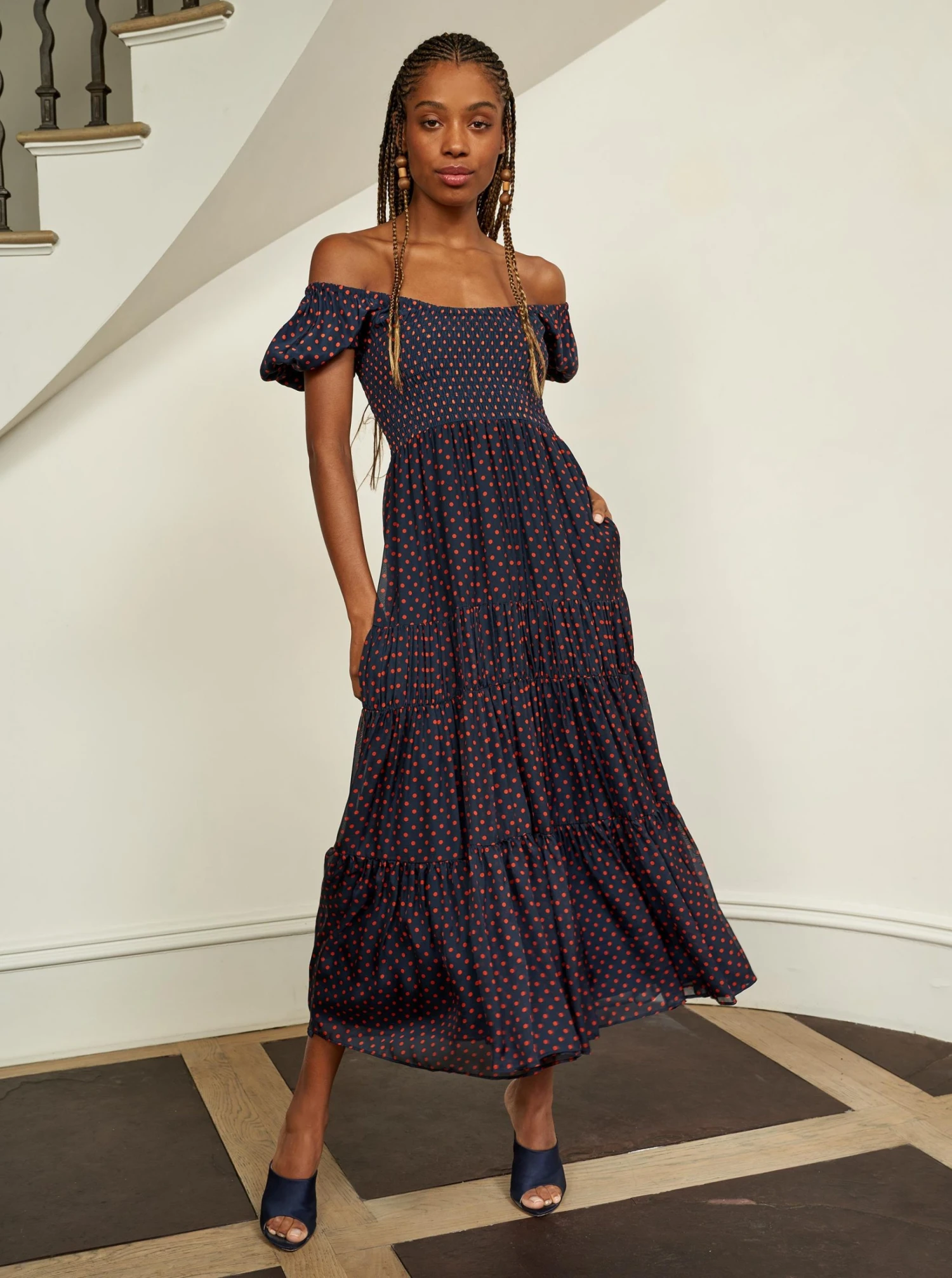 LLC13304_NAVY/ORANGE DOT Valentina Dress Dresses 4 LLC13304_NAVY/ORANGE DOT Valentina Dress Dresses