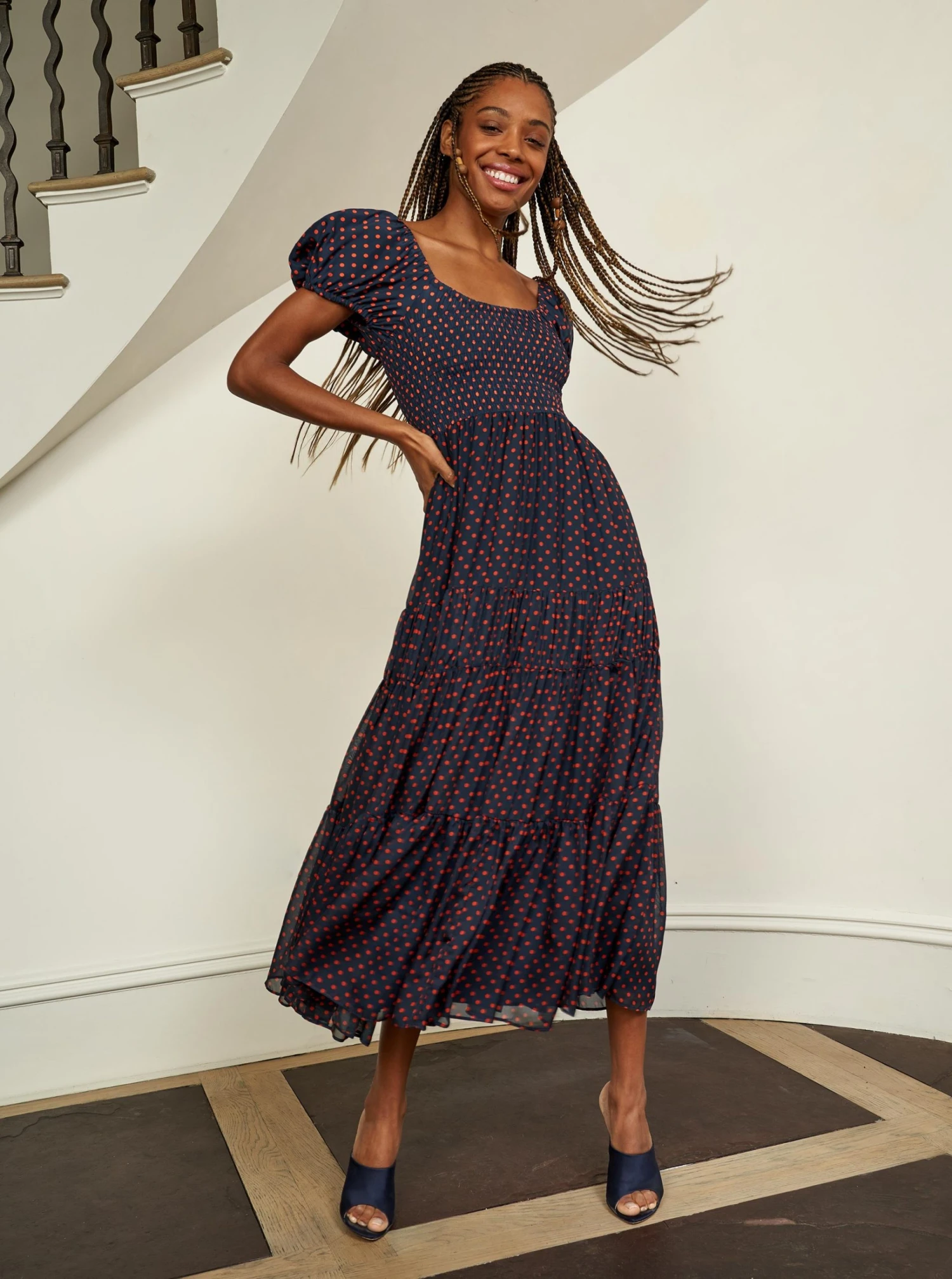 LLC13304_NAVY/ORANGE DOT Valentina Dress Dresses 8 LLC13304_NAVY/ORANGE DOT Valentina Dress Dresses